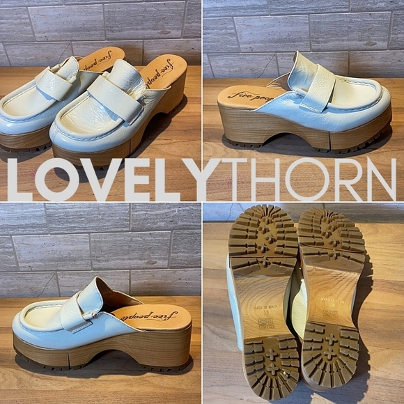 FREE PEOPLE // ltd ed corbin patent leather loafer wooden platform clog slides - Picture 7 of 10